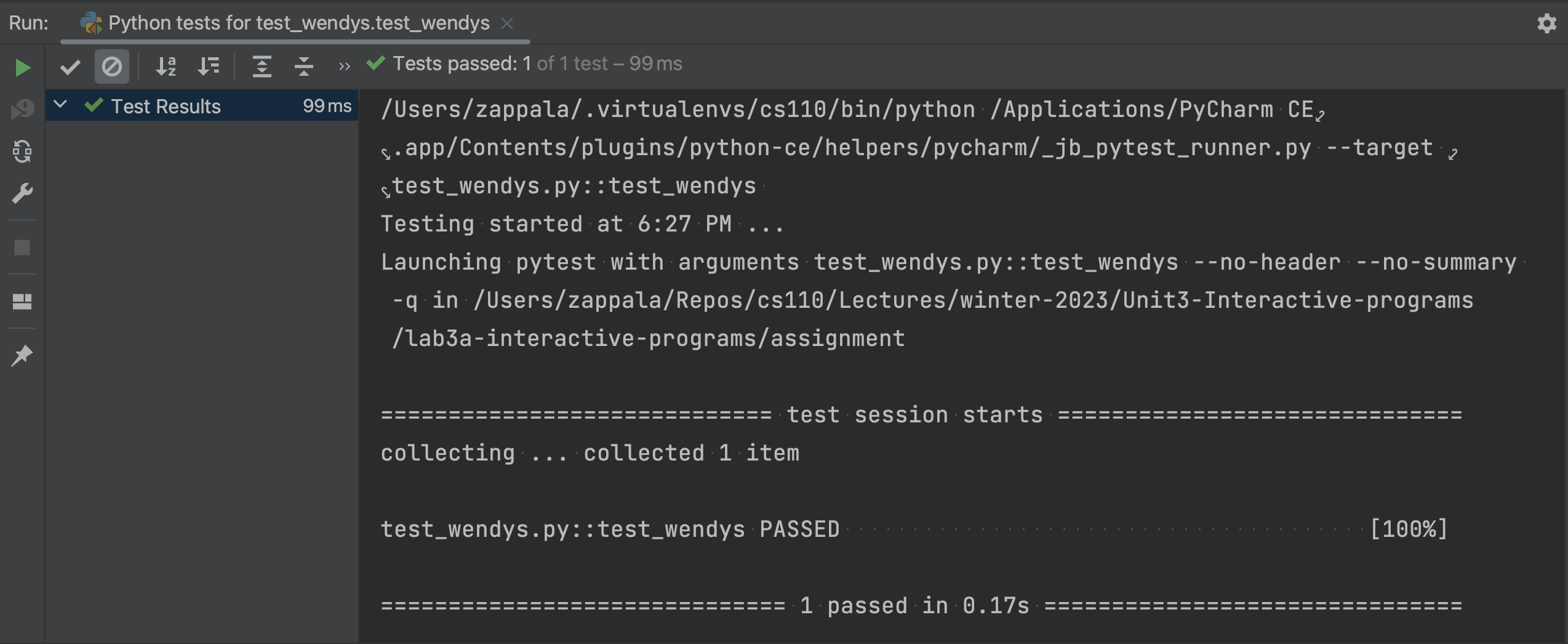 Test results showing the tests for this function passed